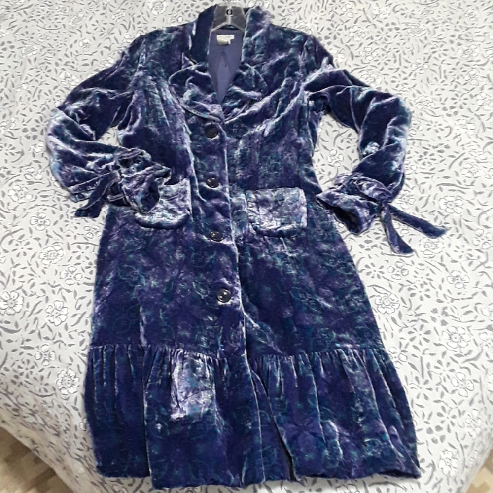 Anthropologie Odille rare blue velvet dress coat